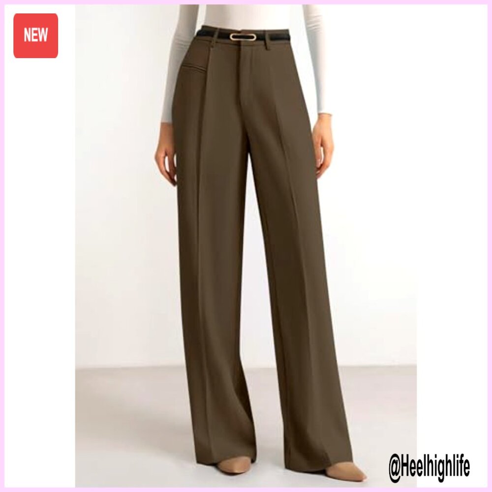 Wide Leg Palazzo Pants High Waisted Business Casual Work Trousers - Picture 6 of 7
